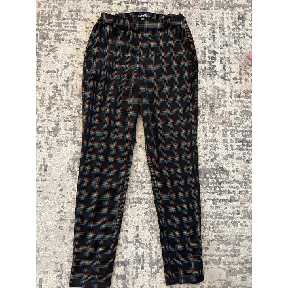 Hot Topic Rainbow Plaid Trousers Black Tapered Leg Pants Small 17207031